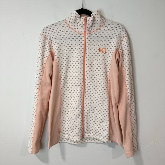 Kari Traa Women's Lus Fleece Jacket Full Zip Pattern Pink White Large - Picture 1 of 9